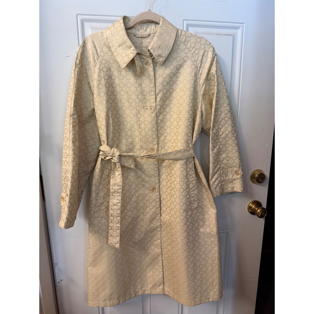 Landi Made in Italy Cream Jacquard Trench Coat Belted Geometric Pattern IT 42